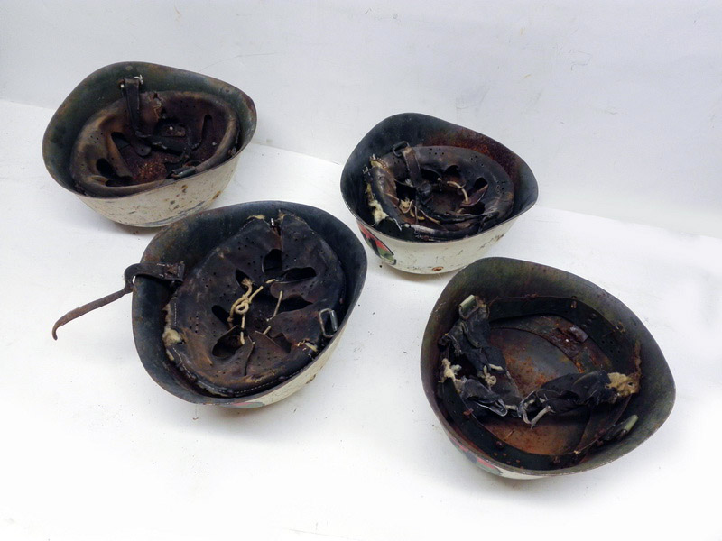 casco militar blanco metal piel estropeada 15.5x22.5x26.7 4u